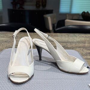 Burberry Elegant Patent White Slingback 3 1/2 Heels